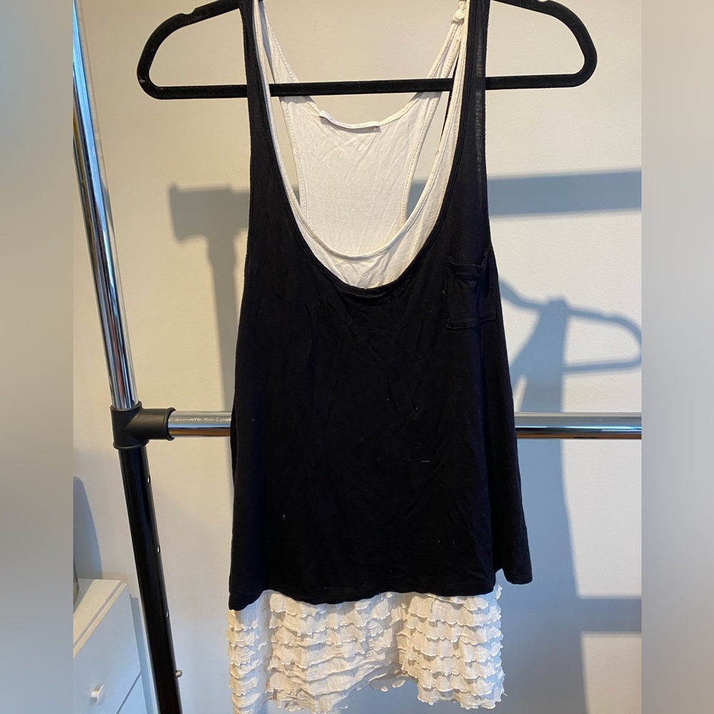 Layered Black White Tank With Ruffled Bottom